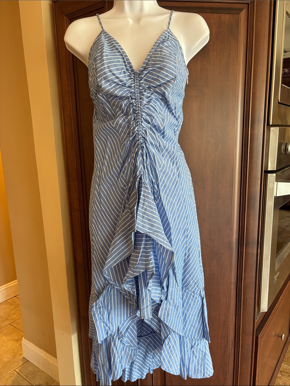 Joie Eberta Striped Cotton High-Low Ruffle Dress